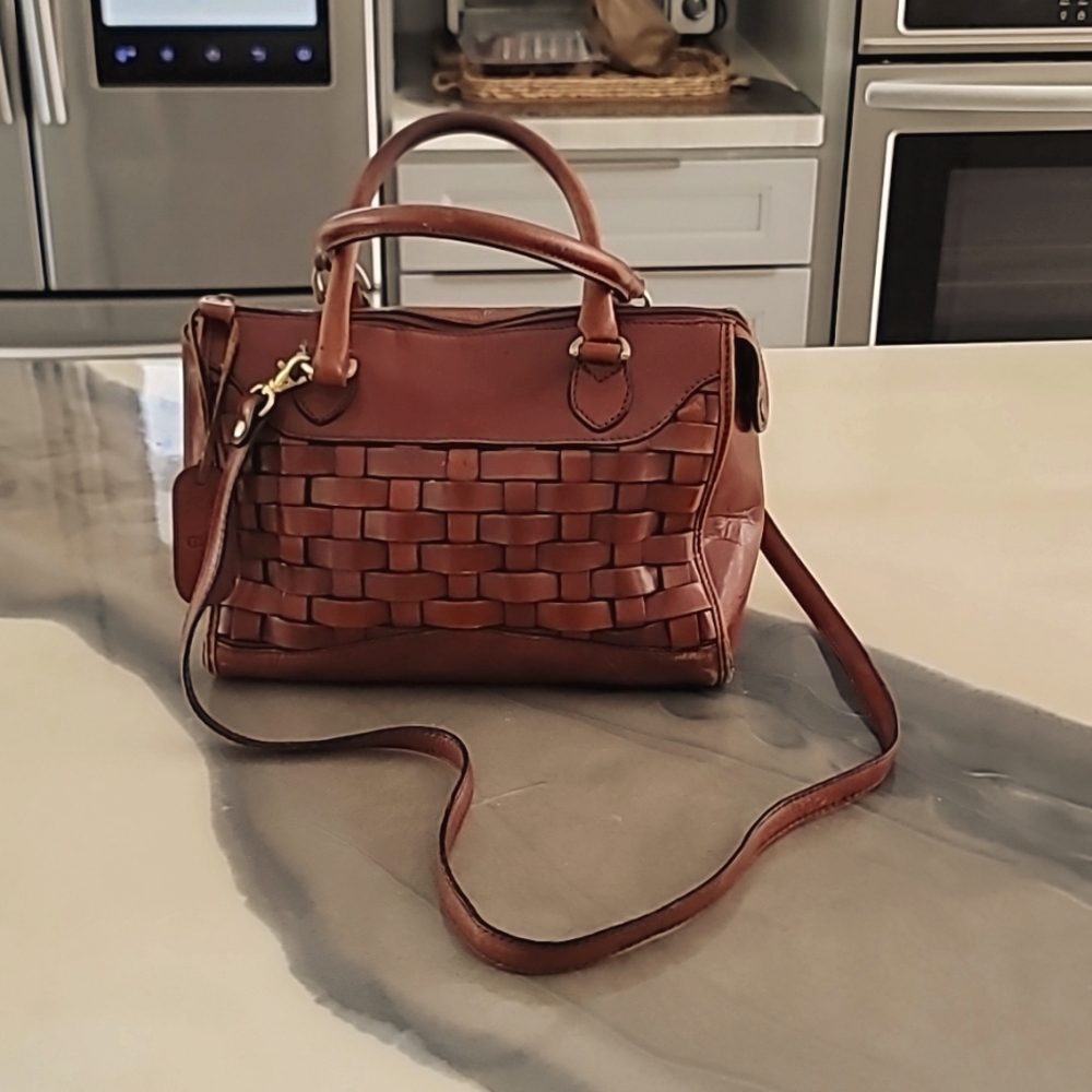 Etienne Aigner cognac leather convertible handbag